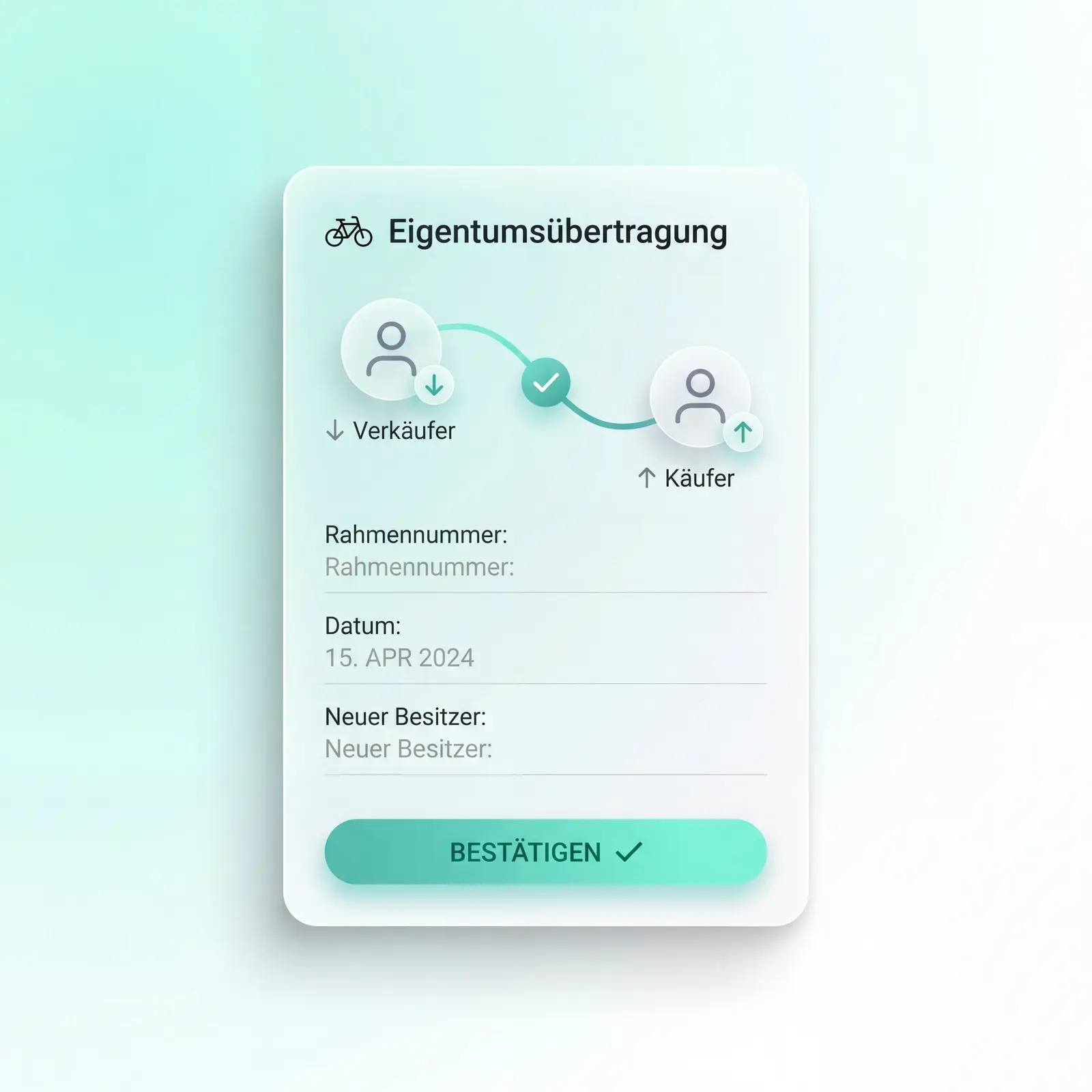 UI-Mockup der digitalen Eigentumsübertragung im BikePass