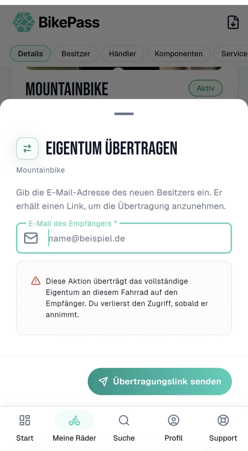 BikePass-App — Eigentum übertragen