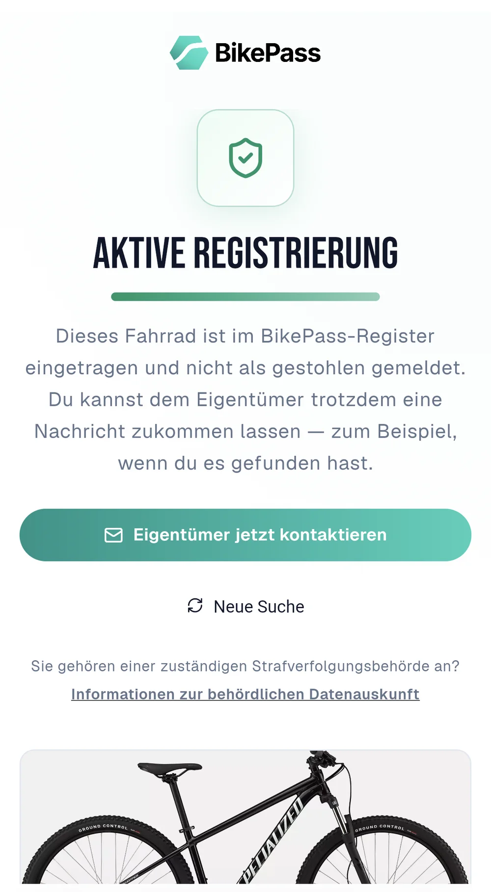Bikefinder — aktive Registrierung