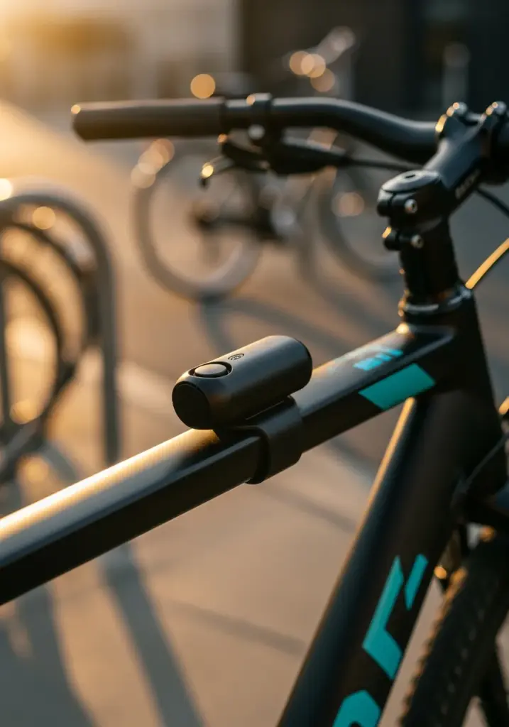 Kompaktes Alarm-Modul am Rahmen eines Fahrrads – Fahrrad-Alarmanlage und Wegfahrsperre