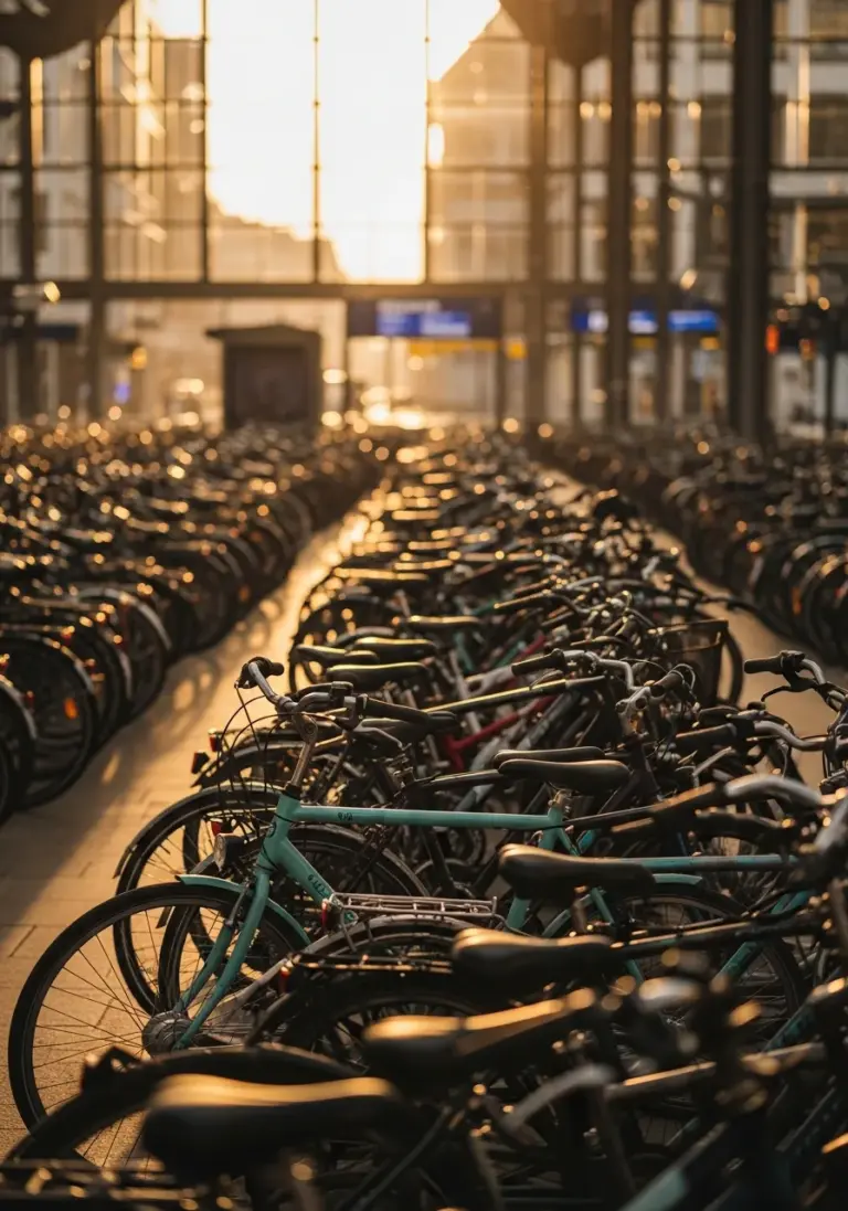 Riesige Reihen abgestellter Fahrräder an einem großen deutschen Bahnhof – Fahrraddiebstahl in Deutschland